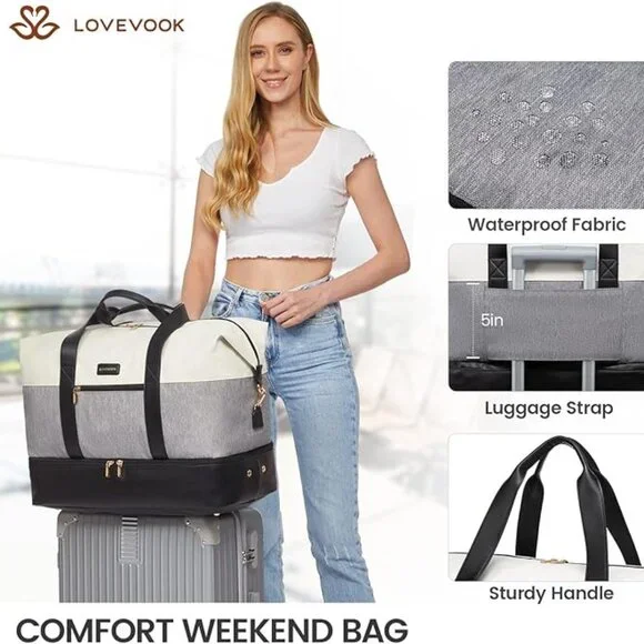 Lovevook Black, Gray and White Weekender Travel Bag - Picture 6 of 10